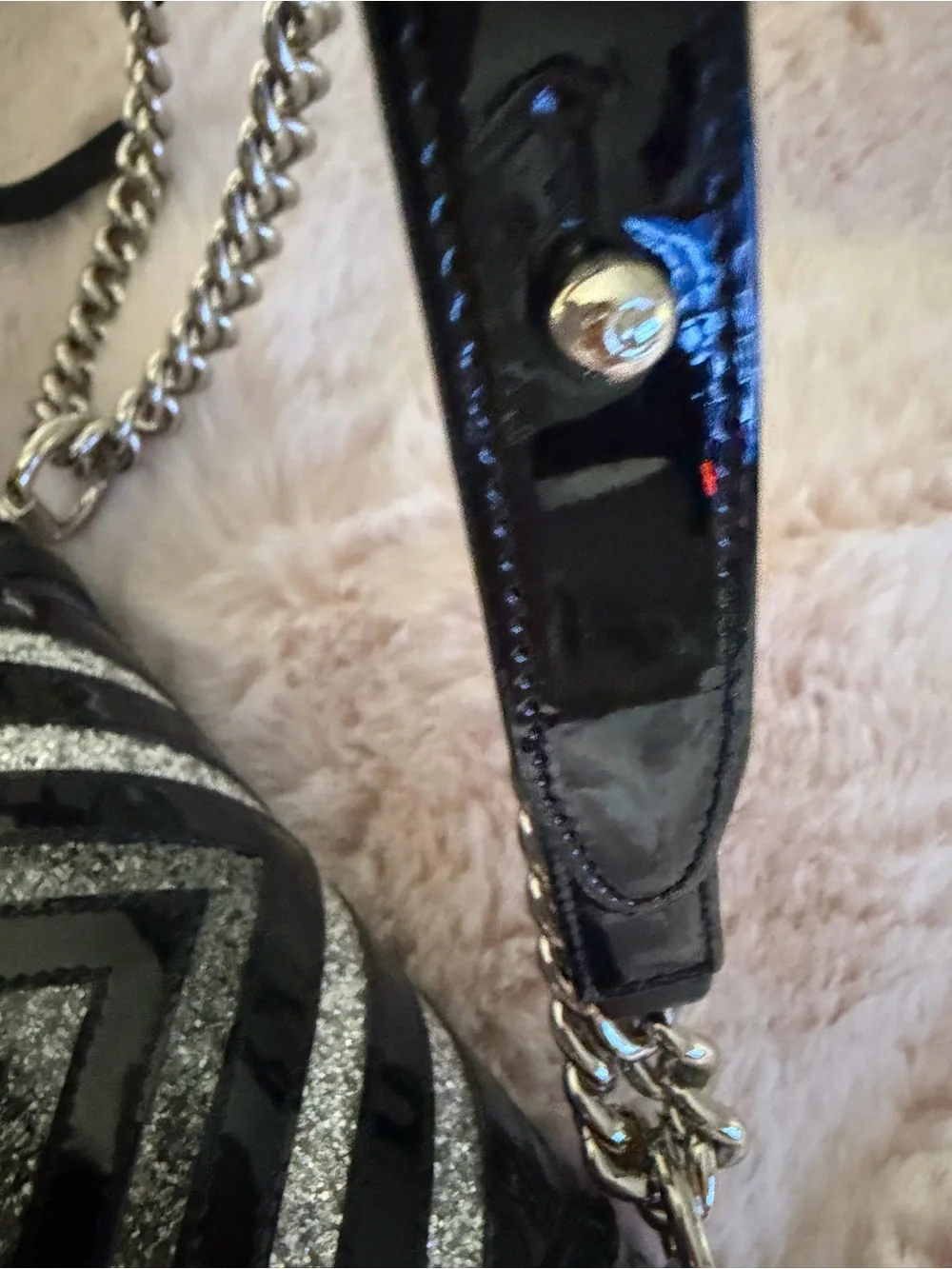CHANEL Black & Silver Chevron Patent Glitter PVC Small Boy Bag Silver HDW